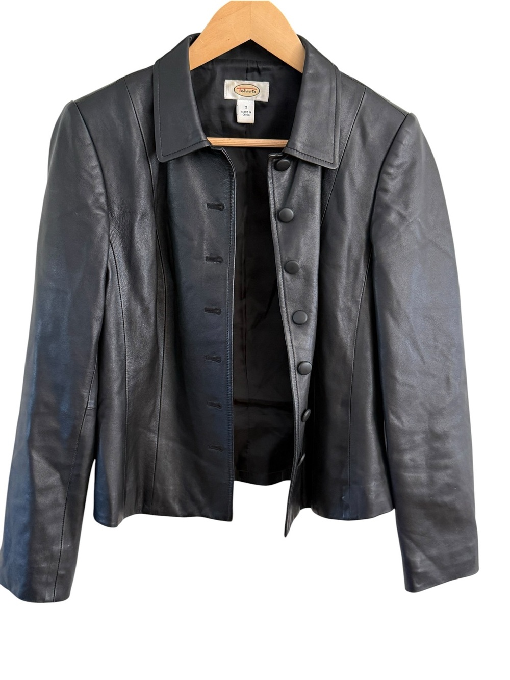 Talbots Leather Jacket Black Button Down Buttery Soft Women’s Size 2